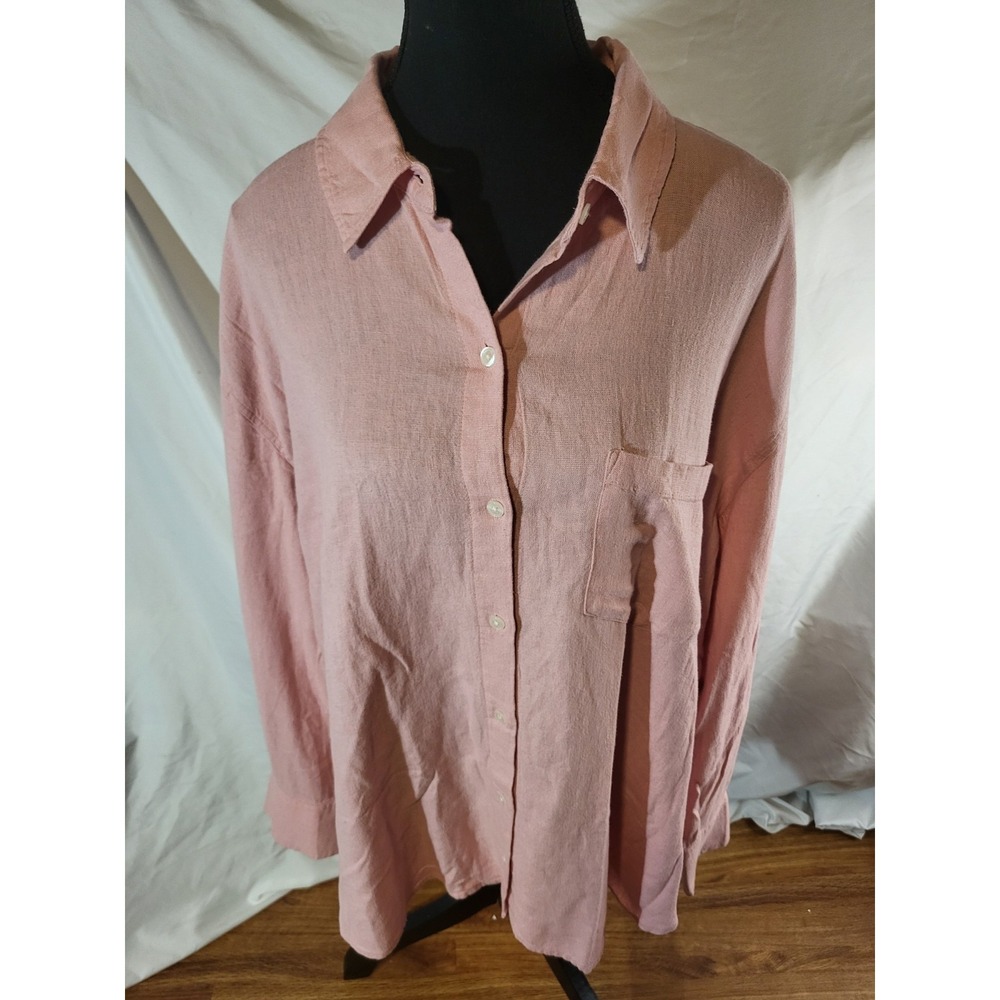 Banana Republic Linen Blend Button Down Shirt Women XL Pink Long Sleeve Pocket